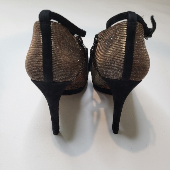 B Brian Atwood Fruitera ankle booties sparkly fabric ankle strap size 6.5 - Picture 4 of 12